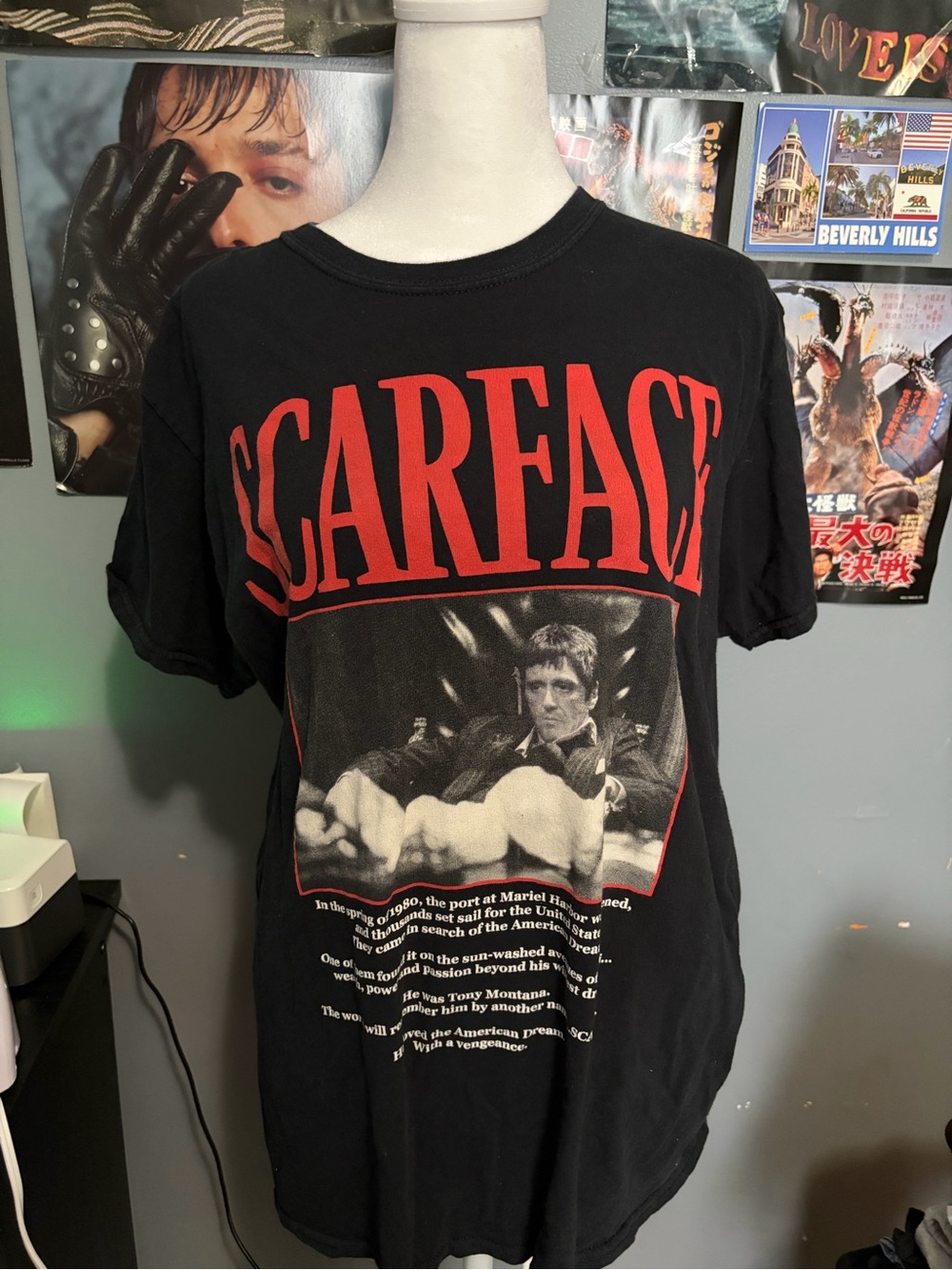 Ripple Junction Black Scarface Graphic Tee with Red Print